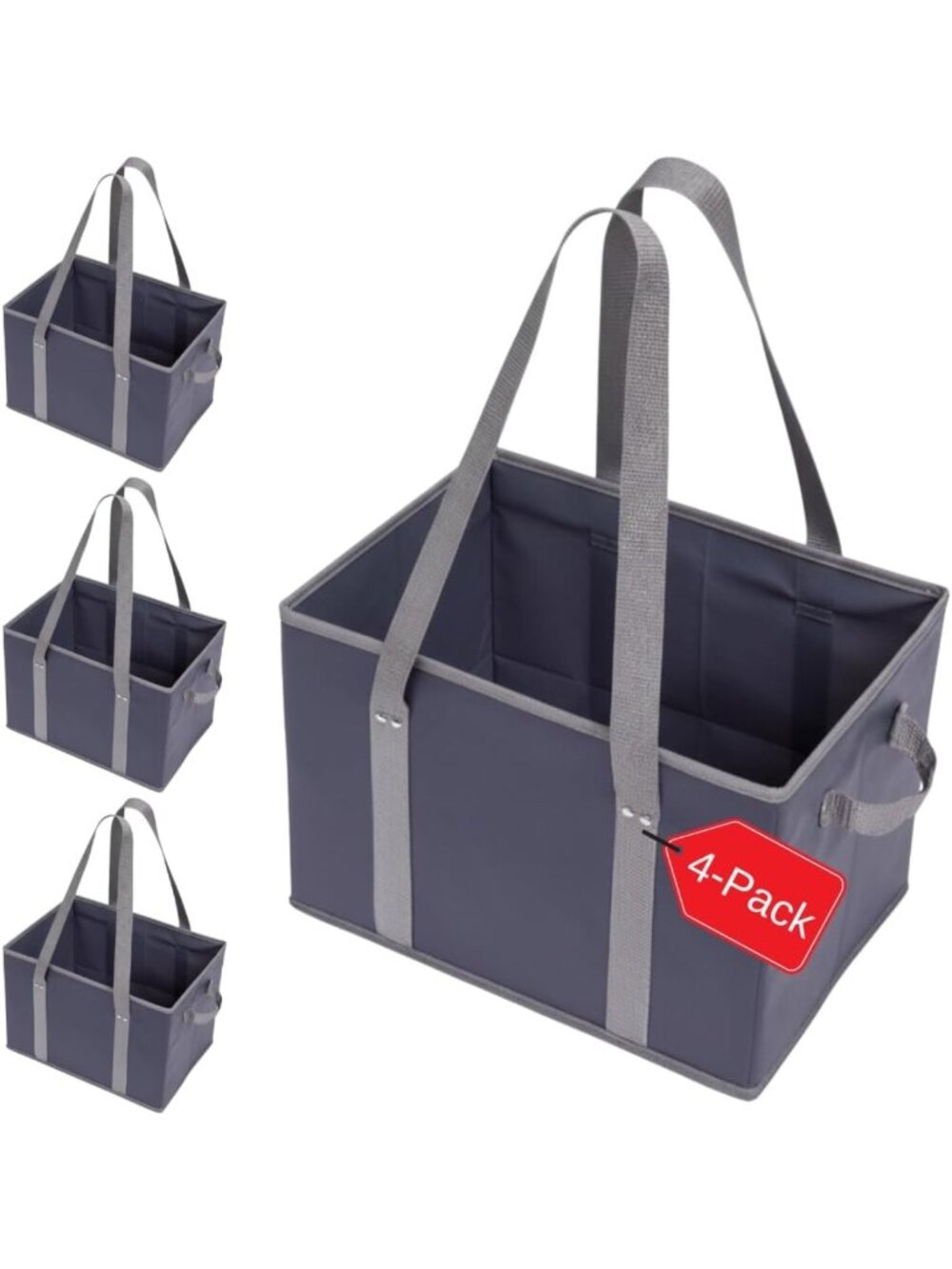 Large Heavy Duty Reusable Grocery Tote Bags 4pk - Foldable, Reinforced Handles